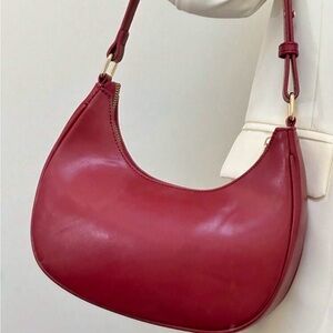 Classic Red Leather Shoulder Bag - Women